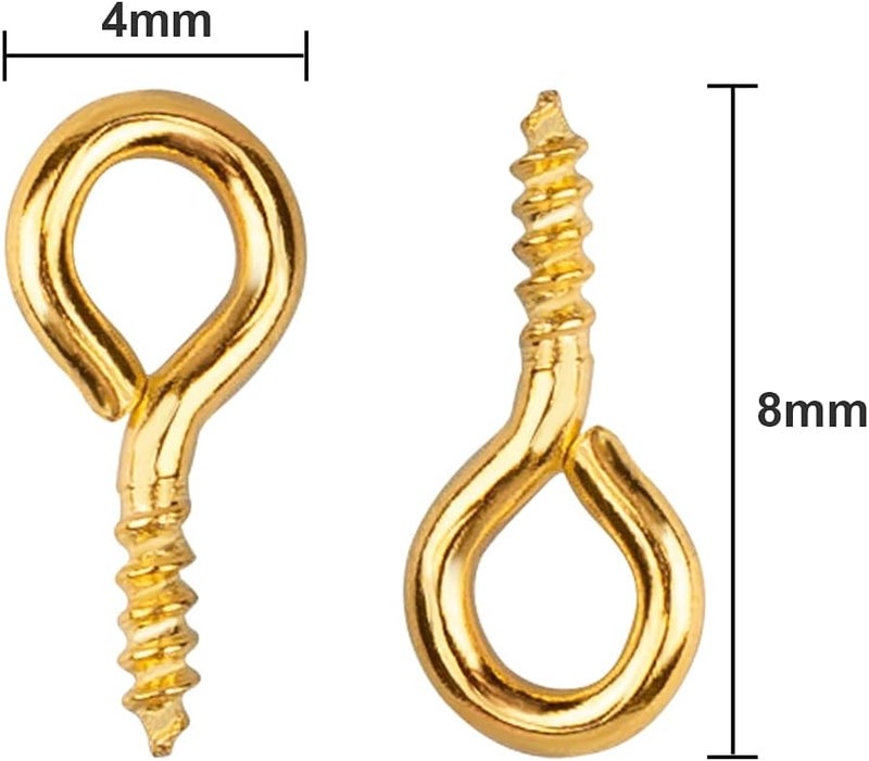 AJulyBee 500PCS 4 x 8mm Small Screw Eye Pins for Jewelry Making, Mini Eyelets Threaded Clasps Hooks for Art DIY, Metal Hoop Peg/Bracelet Connectors (Golden) - Image 2